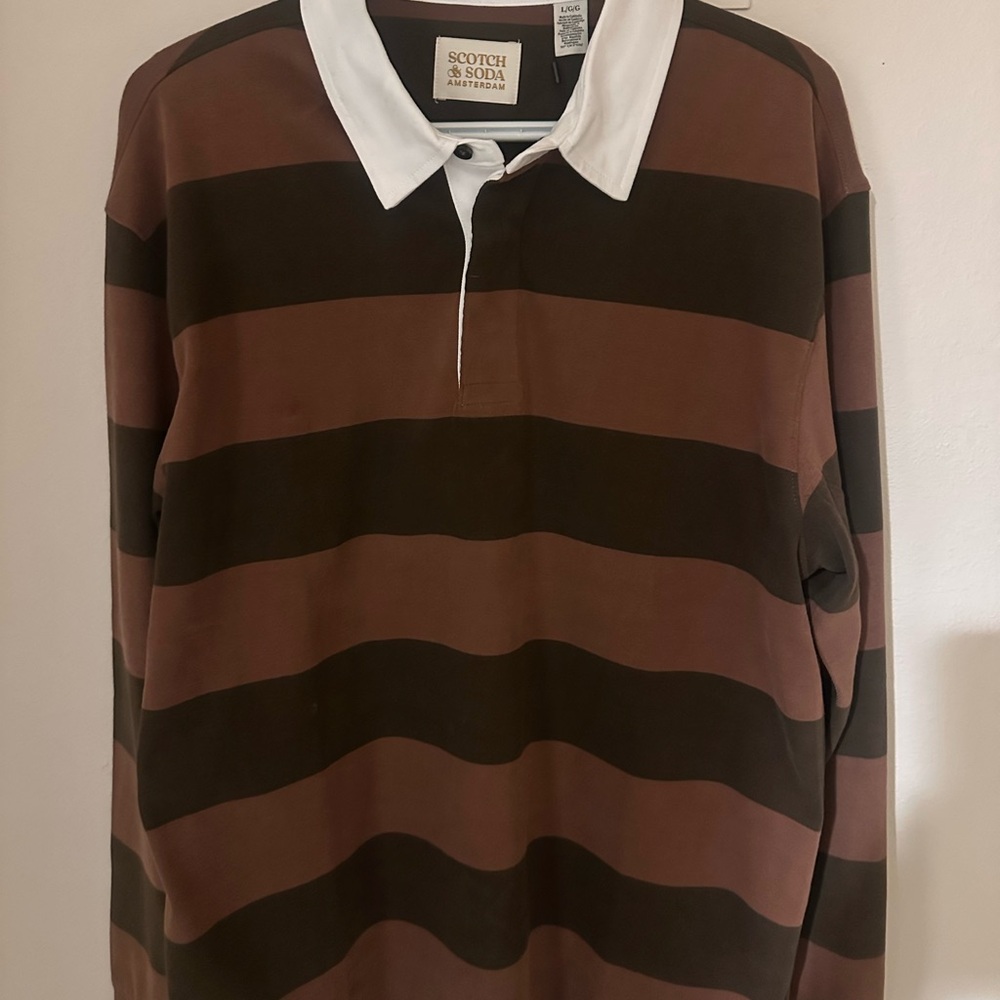 Soda Men's Brown and Black Striped Polo